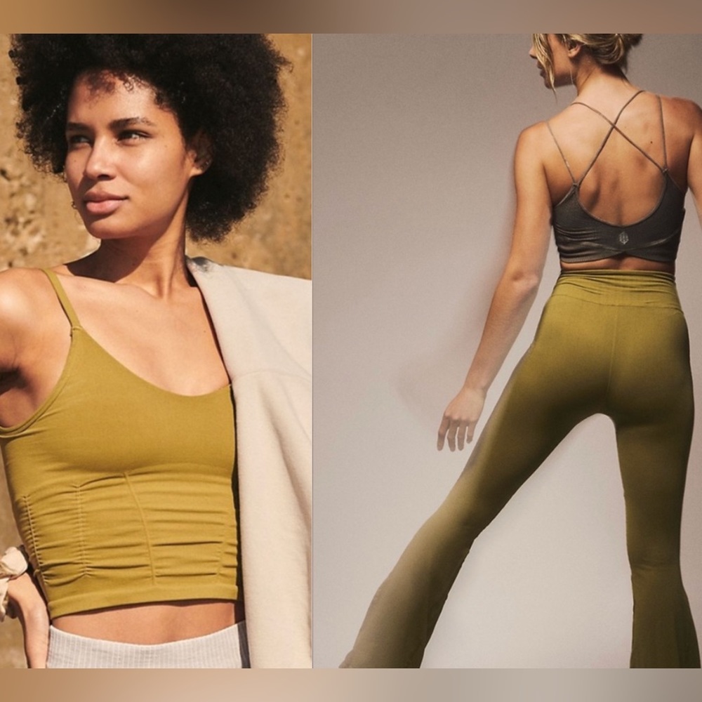 FP Movement SET Olive Good Karma Ruched Top and Flare Pant